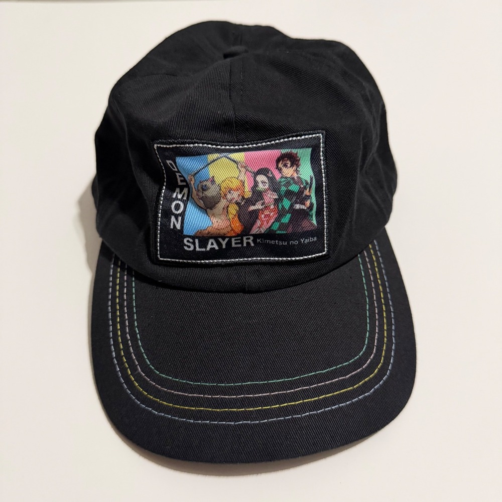 CultureFly Demon Slayer Kimetsu no Yaiba Black Strapback Hat Rainbow‎ Stitching
